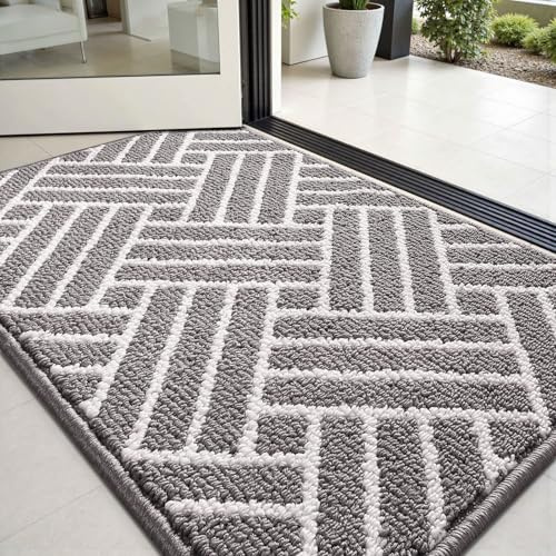 Sour Lemon Door Mat 60x90cm – Washable Non Slip Doormat Indoor, Super Absorbent Dirt Trapper Rug Door Mats for Entrance, Line pattern Floor Mat For Front Back Door, Kitchen, Pets