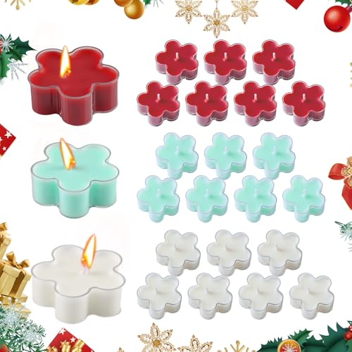 ZoneYan Blumenduftkerzen*24Pcs, Weihnachtsblumen-Teelicht-Set, Duft-Teelichter In Weihnachtsblumenform, Aromatherapie Kerzen, Teelichter mit Weihnachtsblumenduft, In 3 Duftrichtungen