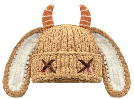 WUODHTW Y2k Lustige Strickmütze, niedlicher Hase, lange Ohren, Grunge-Mütze, flauschig, Winter, Skimütze, warm, gestrickt, Kaninchen, Häkeln, Partyhut