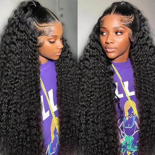 20 Zoll Deep Wave Full Lace 200% Density 13X6 Real Human Hair Wig Echthaar Perücke Curly HD Glueless Lace Frontal Wigs Human Hair Pre Plucked Ear To Ear(51cm)