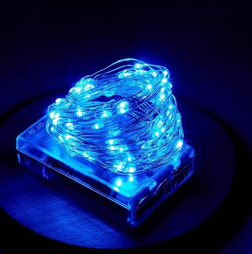 Volunx LED Fairy Lights, Battery Operated Silver Copper Wire String Lights, 1/3/5/10m Length Options for Indoor Outdoor, Christmas, Halloween, Bedroom, Party Decoration (Blue, 1m / 10LED)