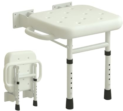 Duschklappsitz für Wandmontage, Höhenverstellbar Rutschfester Sitz, Duschstuhl Klappbar für Senioren Schwangere Behinderte Maximale Belastung 300kg