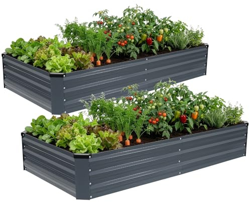 ZORMY Raised Garden Bed Outdoor - Metal Planters Outdoor,Rectangle Raised Garden Kits,Metal Raised Beds with Safety Edging and Gloves for Vegetables Fruits and Flowers (Grey, 6×3×1ft-2Packs)