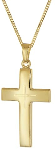 trendor Herren Kreuz-Anhänger Gold 585 (14K) an vergoldeter Silberkette