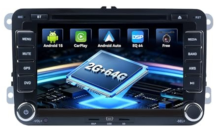 MISONDA [2GB + 64GB] Autoradio Android 15 Per Golf/Passat/Polo/Seat/Skoda IPS da 7 pollici fotocamera e microfono Radio DVD Carplay Android Auto GPS WiFi FM/RDS BT Mirror Link 2 Din