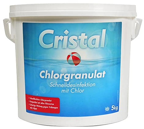 Cristal Chlorgranulat schnell löslich 5 kg - Schnelldesinfektion mit Chlor - Sofortige Wirkung gegen Trübungen und Algen - Stoßchlorung Pool Whirlpool