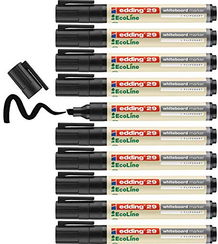 edding 29 Ecoline Whiteboardmarker - schwarz - 10 Whiteboard Stifte - Keilspitze 1-5 mm - Boardmarker abwischbar - Whiteboard, Flipchart, Magnettafel, Pinnwand, Memoboard - Sketchnotes - nachfüllbar