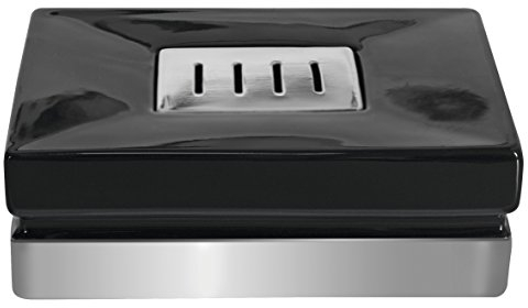 Spirella Seifenschale Steinoptik dekorative Badausstattung Seifenablage Roma Maße: 12 x 8 x 4,5 cm-Schwarz/Silber, Silberfarben, Black