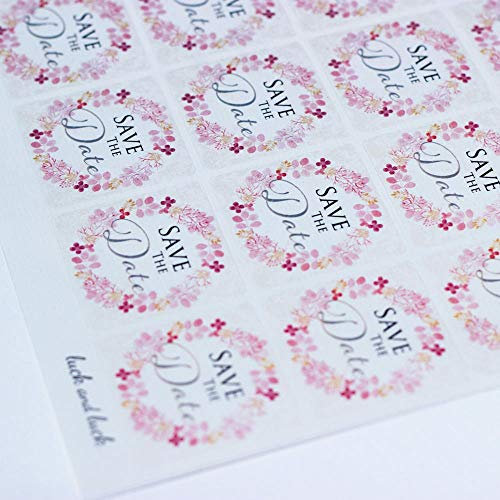 Luck and Luck Save The Date Rosa Blumenkranz Einzelner Stickerbogen mit 35 Aufklebern