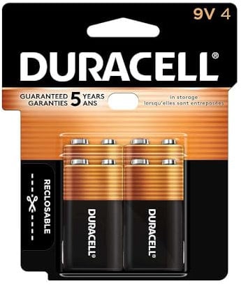 Duracell - CopperTop 9V Alkaline Batteries - long lasting, all-purpose 9 Volt battery for household and business - 4 count (Pack of 1)