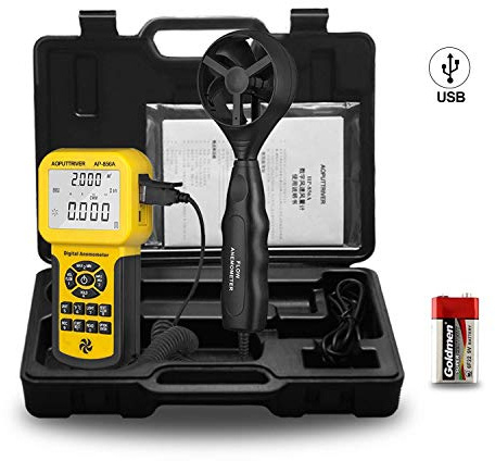 Aoputtriver, anemometro digitale professionale portatile AP-856A USB anemometro HVAC misuratore della velocità del vento con retroilluminazione Max/Min/Media funzioni per misurare velocità del vento