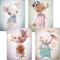artpin® 4er Set Bilder Kinderzimmer - A4 Poster Babyzimmer - Maus Fuchs Hase pastellfarben Deko Mädchen Junge P56