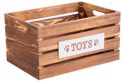 Brown Paw Print Dog Toys Chest Storage Collection Box Wooden Crates Gift Hampers (1, Small)