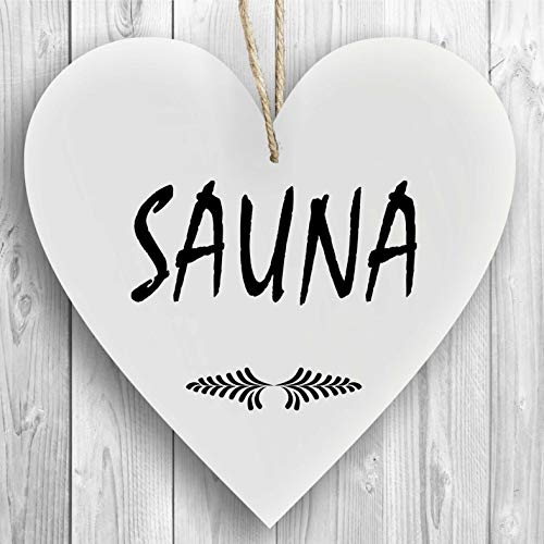 Herzschild Holzherz Holzschild 16 x 16 cm Sauna weiß Dekoschild Wandschild Schild Holz Geschenk