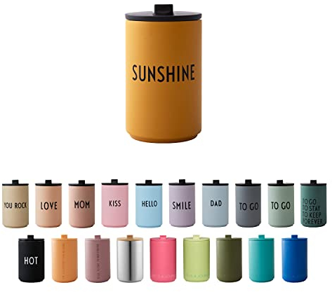 Design Letters Thermobecher SUNSHINE | Thermobecher kaffee to go | Kaffeebecher To Go aus Edelstahl doppelwandig isoliert, auslaufsicher | Geschenke für frauen, Männer | Travel mug | 350 ml
