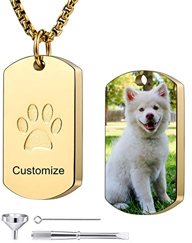 MeMeDIY Personalisierte Pfote Drucken Hundemarke Anhänger Urne Asche Halskette Gravur Foto/Name Für Frauen Männer Mädchen Haustier Hund Katze Denkmal Schmuck Andenken Einäscherung Trichter Kit