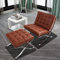 JWWS Faltbarer Echtleder-Loungesessel mit Fußstütze Barcelona Stil Sofa Sessel Relaxer, Edelstahlrahmen und hochdichtem Schwammkissen Retro Schlafzimmer Wohnzimmer Lesezimmer Büro Klappstuhl