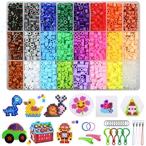 Fuse Beads Kit - 4300pcs 5mm Iron Beads, 24 Colors, Set with Pegboards, Tweezers, Ironing Papers, Keyrings, DIY Crafts for Boys & Girls