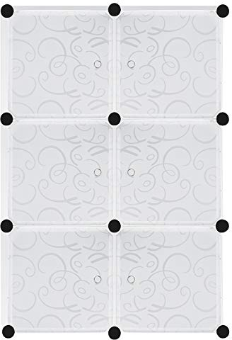YUENFONG Kleiderschrank Organizer Garderobe DIY Regalsystem Steckregalsystem aus Kunststoff für Kleidung, Schuhe, Spielzeug und Bücher, Weiß (6 Boxen mit Tür)