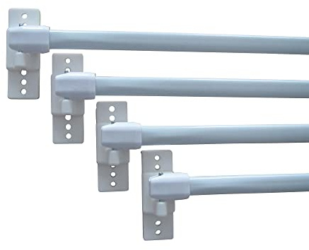 4 Vitragenstange & 8 Klebehaken verstellbar – Winkelklebehaken weiß, Cafehausstangen, Scheibenstangen, Scheibengardinenstangen, Gardinenstangen (Länge 120-190 cm)