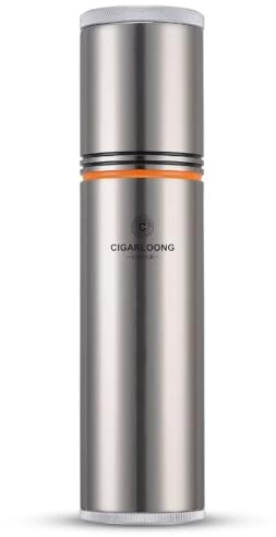 CIGARLOONG Tragbarer Humidor für Zigarren, Reise-Zigarren, versiegelt, aus Edelstahl, mit Luftbefeuchter (Farbe: Grau)