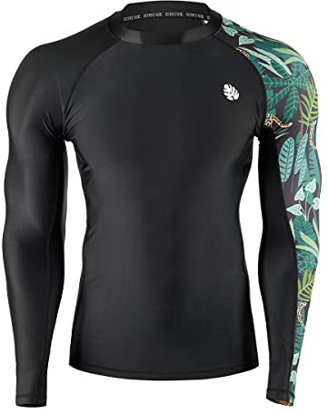 HUGE SPORTS Rashguard Shirt Herren Langarm Rash Guard Sonnenschutz Surf Schwimmshirt Badeshirt Leopard L