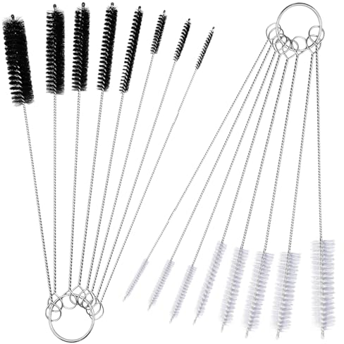 16 Pack Drinking Straw Cleaner Brushes, 8 Inch Extra Long Straw Cleaning Bottle Brush Stainless Steel Reusable Nylon Tube Pipe Brush Tool Set, 8 Sizes, White & Black
