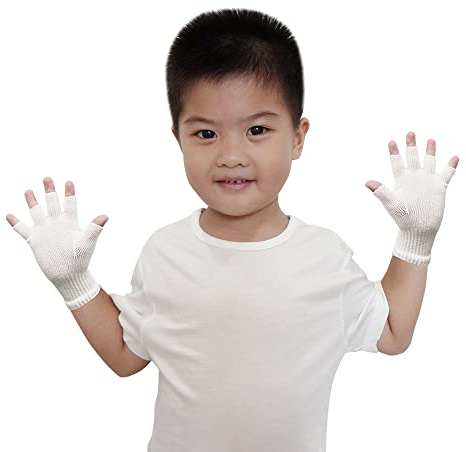 EDENSWEAR Gants sans doigts infusés de zinc pour enfants atteints d'eczéma - thérapie par enveloppement humide, blanc, S