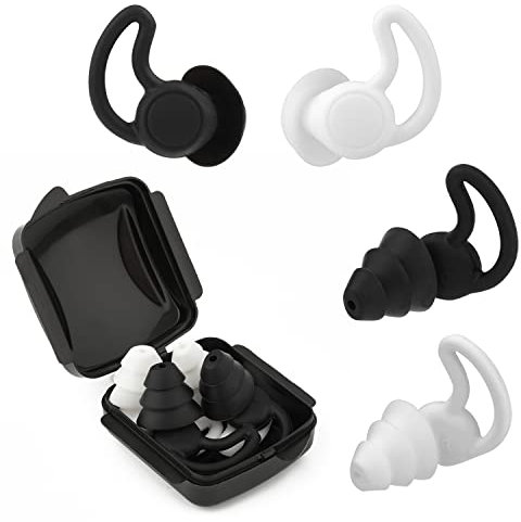 Bouchons d'Oreilles Silicone, 2 Paires Bouchons d'Oreille Anti Bruit Imperméables Réutilisables Doux pour Dormir Ronflement Travail Concerts Protections Auditives Industrielles (Noir, Blanc)