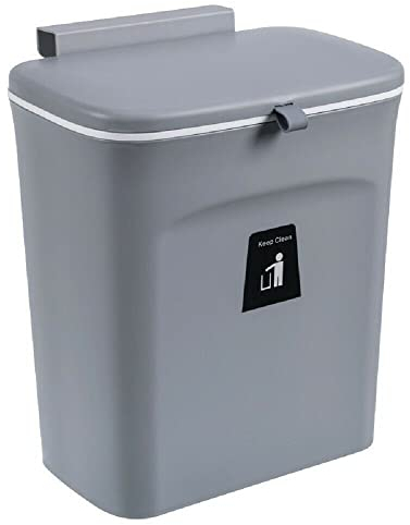 HOCHSTE Wall Mounted Waste Bin Kitchen Cabinet Door Cupboard Hanging Trash Can Lid Cover 9 Liters