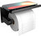Self Adhesive Toilet Paper Holder with Phone Shelf, Wall Mounted Toilet Paper Roll Holder, Rustproof Bathroom Washroom Tissue Roll Holder with Shelf, Toilet Paper Roll Dispenser- Matte Black