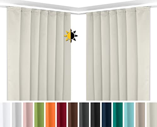 BEAUTEX 2er Set Kräuselband Verdunkelungsvorhang mit U-Band, Gardinen abdunkelnd und Blickdicht (B=300 cm, H=245 cm, Creme)