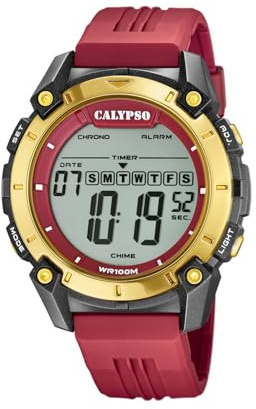 Calypso Digitale Herrenuhr Kautschuk Rot - 10 ATM, Datum, Stoppuhr, Dualzeit, Licht, Alarm, 12/24 Std - K5814/3 Flash Time