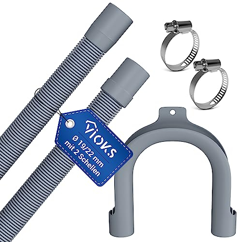 VIOKS Flexibler Ablaufschlauch Waschmaschine 1,5m 19/22mmØ & 18-28mmØ 2x Schlauchklemmen Set - Waschmaschine Schlauch Schlauchschellen Edelstahl Set