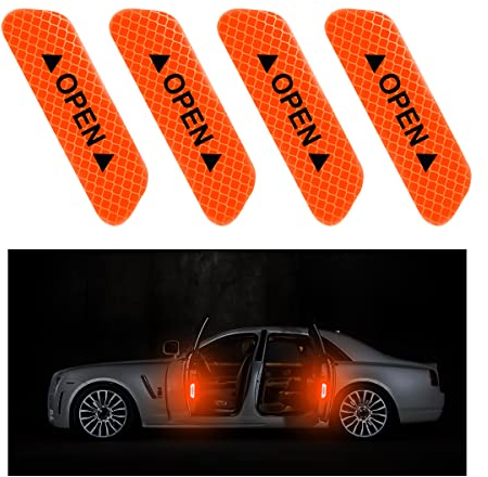 CGEAMDY 4 Stücke Autotür Open Aufkleber, Selbstklebende Autotür Antikollisionswarnung Reflektierende Aufkleber, Autotür Warnaufkleber Für Sicherheit des Autos(Orange)