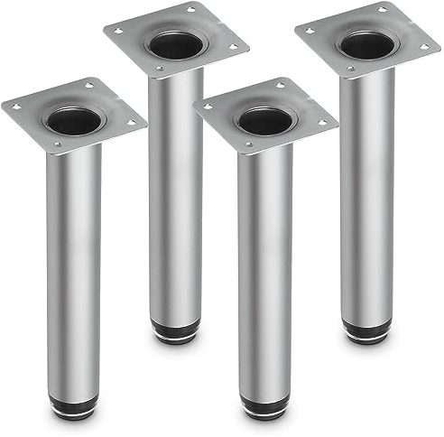 Mavö 4 Stück Möbelfüße verstellbar 20cm (+10mm) Stahl Rund Möbelbeine Sofabeine 200mm Chrom matt AZO