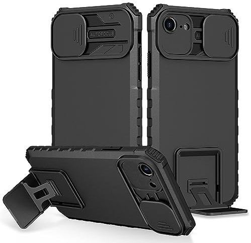 PANXIYUE Hülle für iPhone 7 / iPhone 8, 360-Grad Rundumschutz,Stoßfeste Schutzhülle mit Kamera-Schiebeschutz und integriertem klappbarem Standfuß, Handyhülle für iPhone 7 / iPhone 8 Case, Schwarz