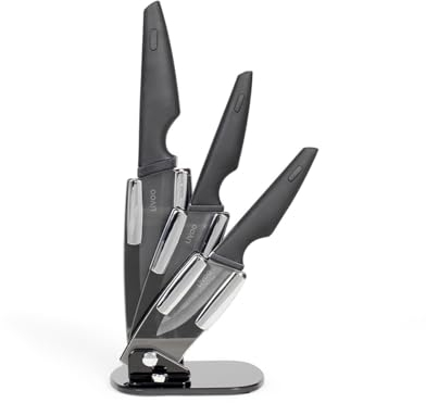 Livoo - Bloc 3 couteaux céramique avec support MEC135N - 7,5 cm, 10 cm et 12,5 cm, céramique, manche soft touch, ergonomique, support intégré