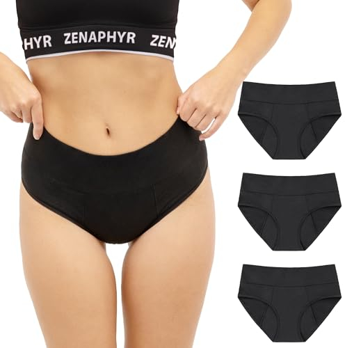 ZENAPHYR Perioden Unterwäsche 3er Pack XL - Periodenunterschwäsche für Mittlerer Fluss - Menstruationsunterwäsche aus Baumwolle, Waschbar und Wiederverwendbar