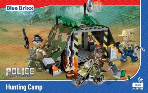 BlueBrixx Kids 107128 – Waldpolizei: Jäger-Camp aus Klemmbausteinen mit 98 Bauelementen