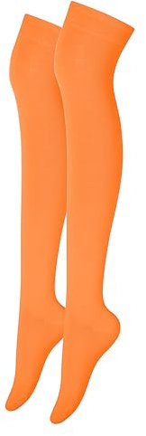 Alanna Jones Girls Ladies Women Plain Over The Knee High Microfiber Socks Cotton Rich Thigh Socks Leg Warmer for Casual Daily Wear UK Size 4-6.5 (Orange)