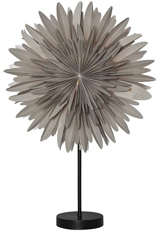 EGLO Tischlampe mit Weihnachtsstern Winter, Dekostern beleuchtet aus Papier in Beige mit Standfuß aus Metall in Schwarz, 3D Fenster-Leuchtstern stehend mit Kabel, E14 Fassung