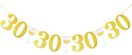 WenmthG - 30. Geburtstag Girlande Gold Silber - 30 Geburtstag Frauen, Männer Deko - 30 Jahrestag Glitter Banner Deko - 30er Geburtstagsgirlande Gold Glitter