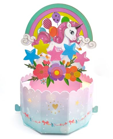 ZYOOO 3D Einhorn Pop Up Karten mit Umschlag,Grußkarten Geburtstag für Kinder Mädchen Geburtstagsdeko Motto Party Karten