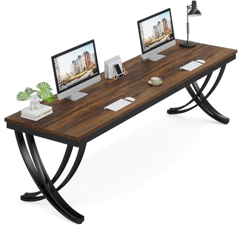 LITTLE TREE Computertisch für 2 Personen, extra lang, Chefschreibtisch, großer Bürotisch für Zwei Personen, Doppel-Schreibtisch aus Holz, Arbeitszimmer für Zuhause, Schwarz und rustikales Braun