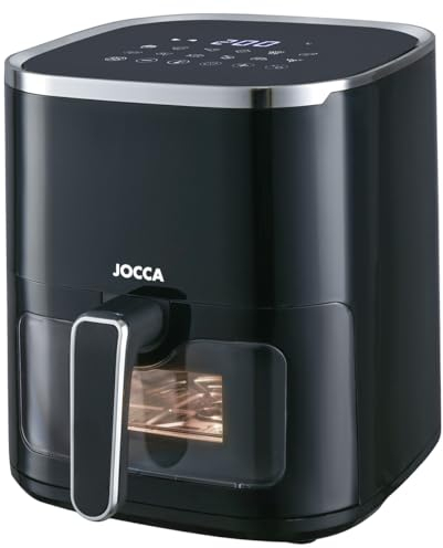 JOCCA - Friggitrice ad Aria Calda da 5 litri| Friggitrice Senza Olio| Air Fryer| Timer| Temperatura Regolabile| Schermo LED Tattile| Risparmio Energetico (Nero2)