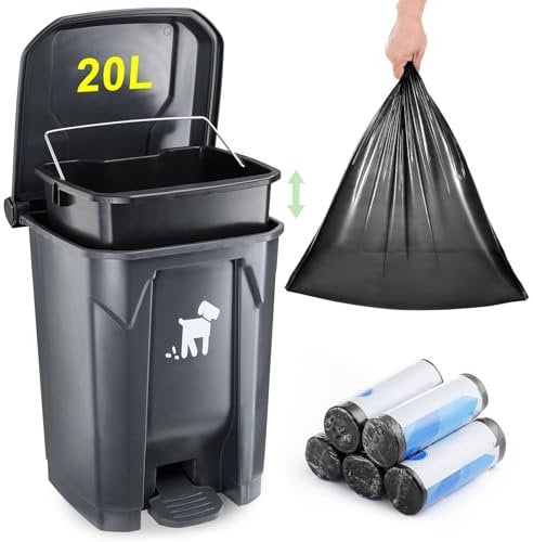 Pet Waste Container - 20L Outdoor Dog Poop Trash Bin with Removable Inner Bin, 150 Waste Bags for Small/Large Dog Families
