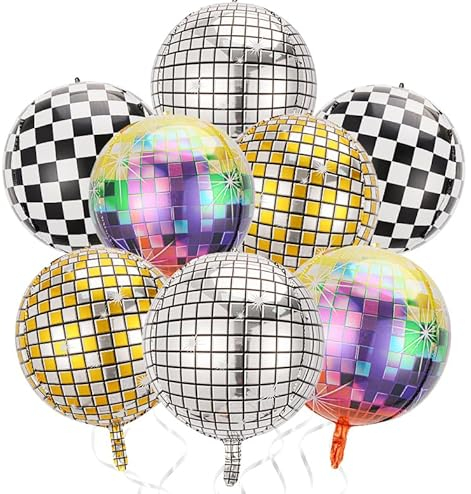 Wenweo 8 große Stücke Discokugel Deko, Disco Deko Helium Balloon, Disco Folienballon,für Deko Geburtstag, Einschulung und Schulanfang Deko, Diverse Party Deko(Stil 2)