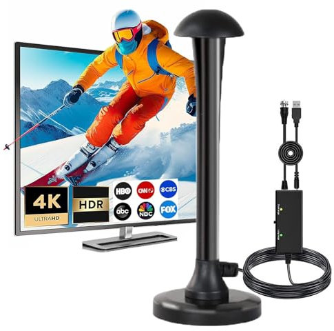Indoor TV Aerial,Portable Digital TV Aerial with Magnetic Base, 360°& 250+ Miles Long Range Reception,4K 1080P HDTV Outdoor TV Aerial Ultra for All TV
