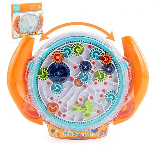 Georgie Porgy Labyrinth Puzzle Spiel für Kinder Brettspiel Reisespiel 3D Brain Teasers Herausforderungen Coole Zahnrad Disk Spielzeug Geschenke für Jungen Mädchen (Orange)